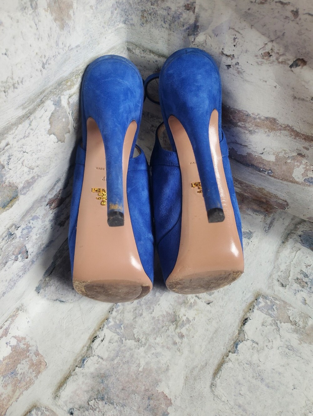 PRADA Cobalt Blue Suede Platform Peep-Toe Slingback Heels Size 40 - Picture 10 of 16